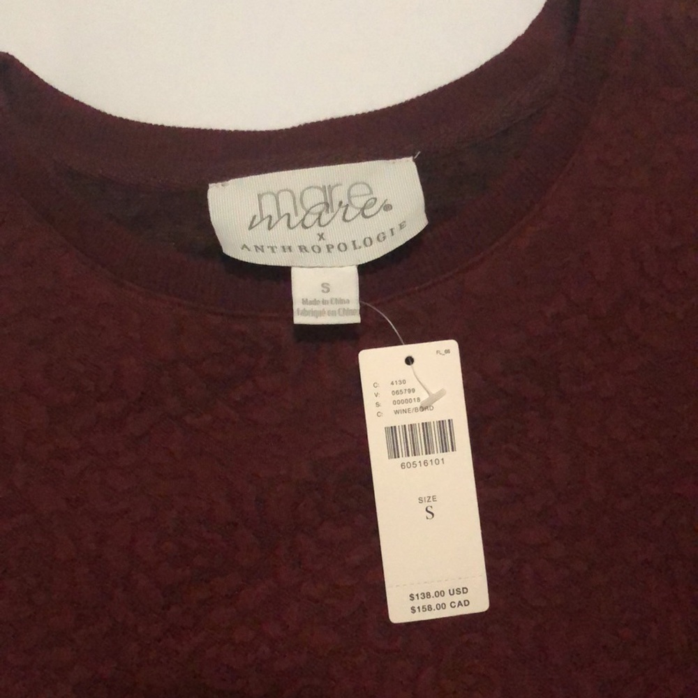 💙 S 💙 NWT Anthro Dress Wine Floral Texture Puffed Sleeves Tunic​ - Picture 3 of 10